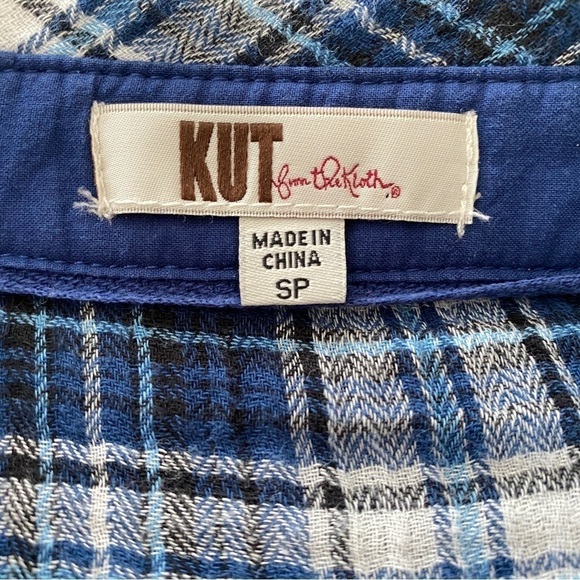 KUT FROM THE KLOTH Blue Plaid Long Sleeve Top Shirt Women SP Petite Small - Picture 4 of 5
